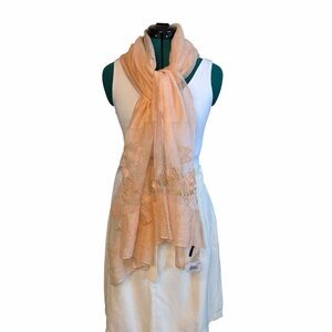 Elegant Pink Peach Embroidered Silk Floral Butterfly Women's Scarf